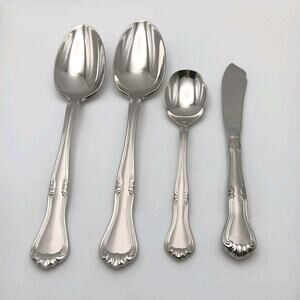 Gorham Valcourt FROSTED 4 Piece Serving Set Stainless 18/8 Flatware Korea NOS
